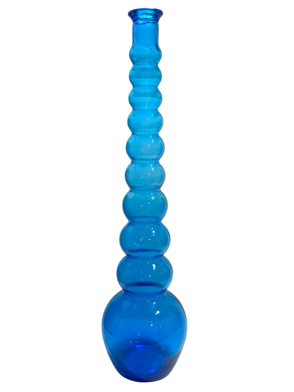 Vintage 1960s DF Italian Blue Glass Genie Bottle - Twist/Balloon Design - Cased